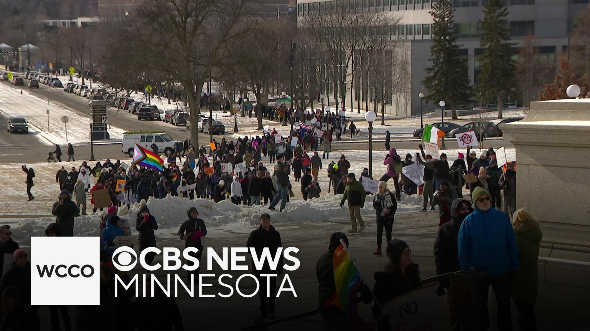 Demonstrators march to Minnesota Capitol in protest of Trump's policies ...