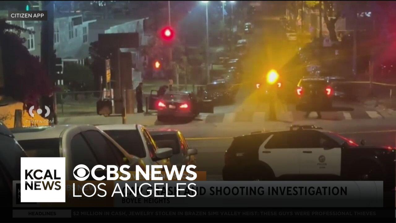 Woman found shot after car crash into light pole in Boyle Heights - CBS ...