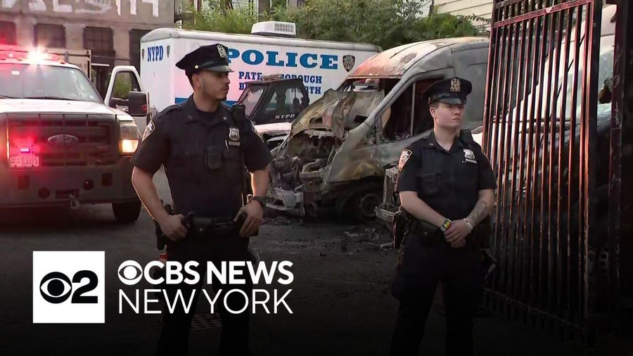 NYPD vehicles set on fire in Brooklyn parking lot, police say - CBS New ...