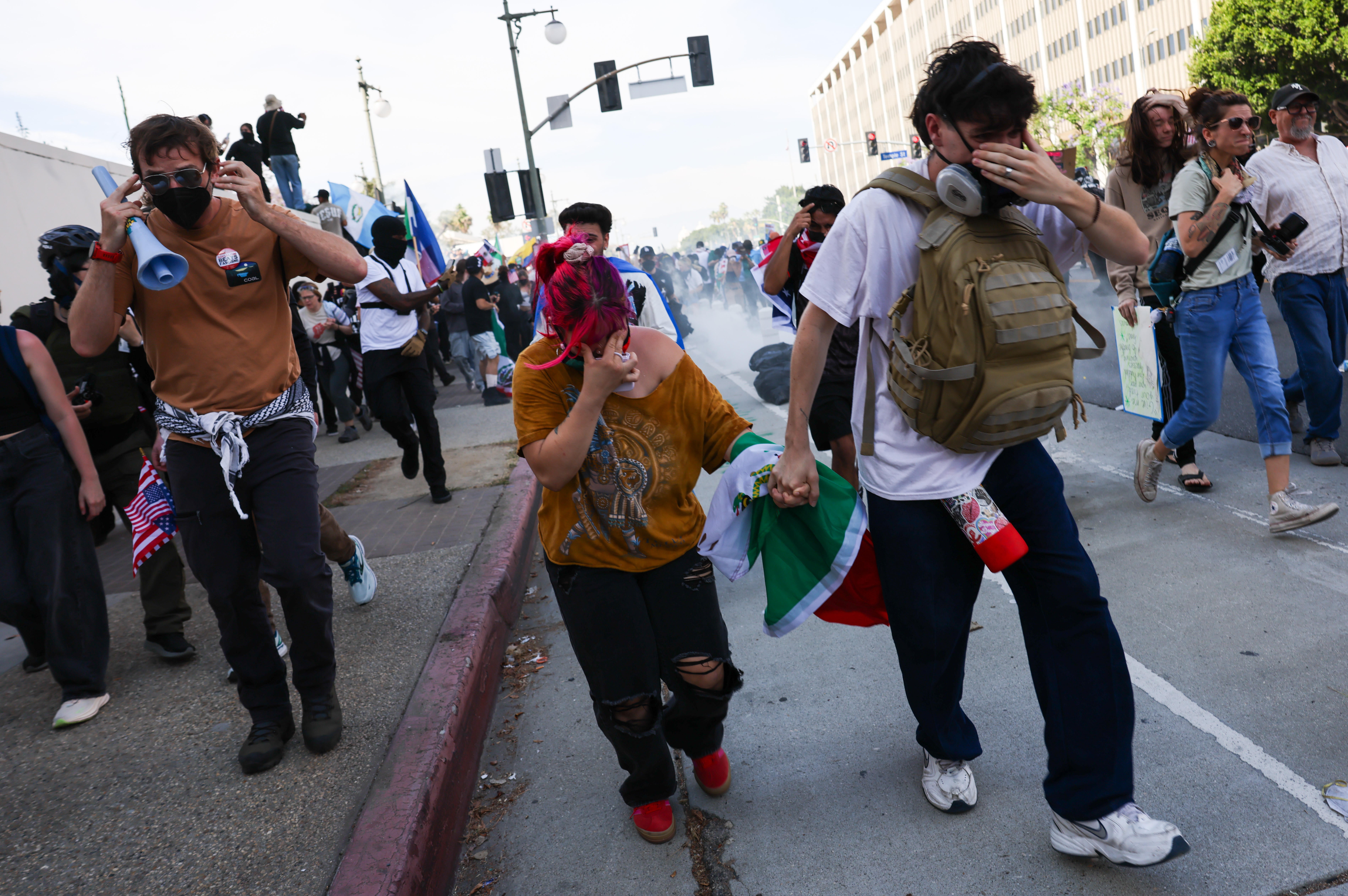 Police disperse "No Kings" protesters in downtown L.A. 
