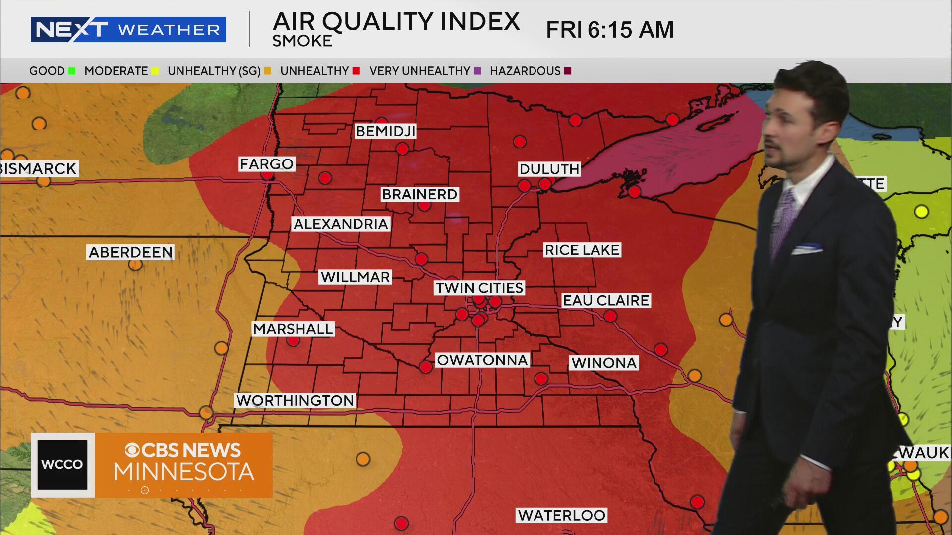 Air quality in Minneapolis ranks 2nd worst in the world Friday morning, with alerts stretching another day