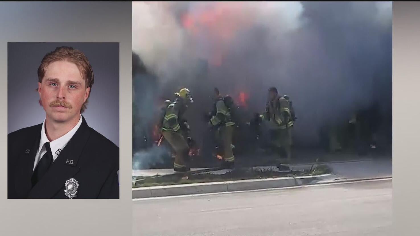 Chilling video captures moment a garage engulfed in flames collapsed on a Fort Worth firefighter, trapping him inside - CBS Texas