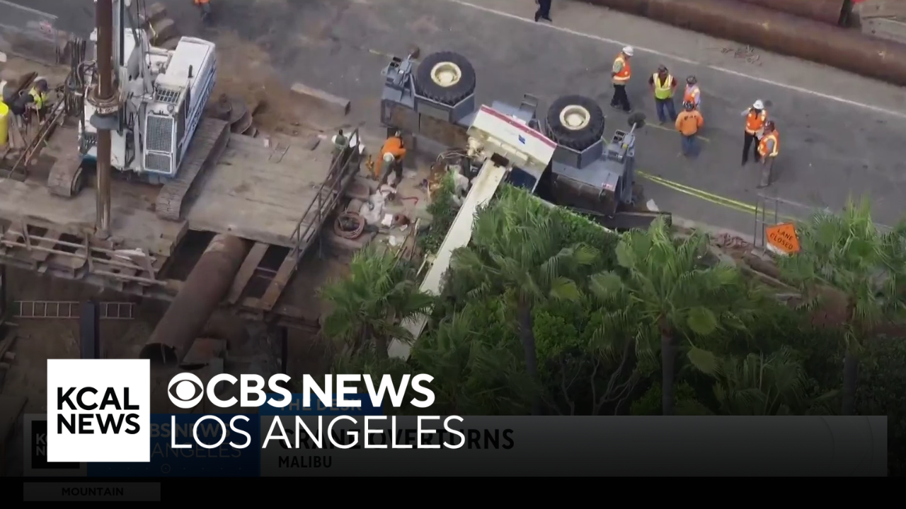 Person rescued in Malibu after construction crane overturns - CBS Los ...