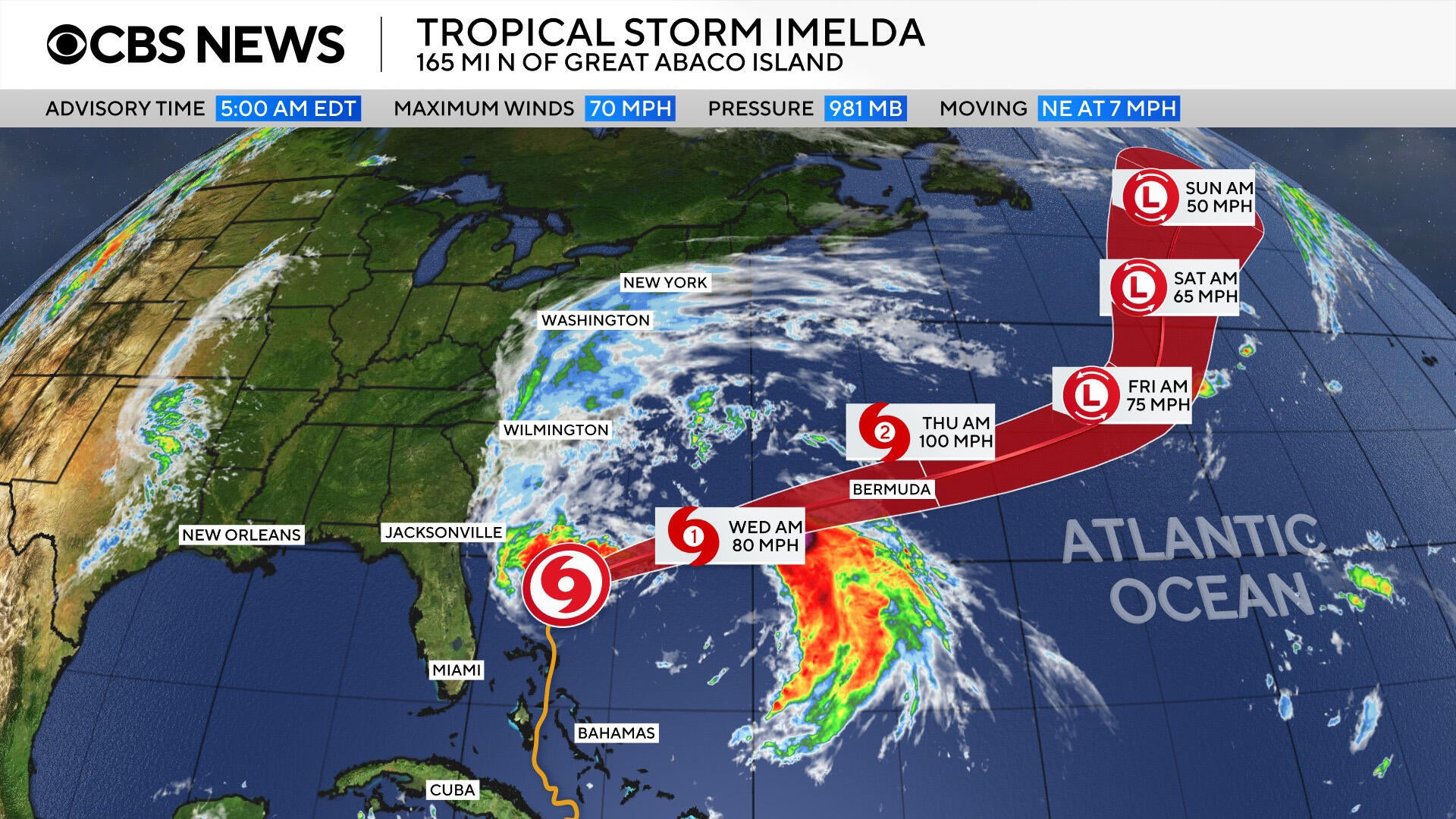 Map shows the forecast path for Imelda 