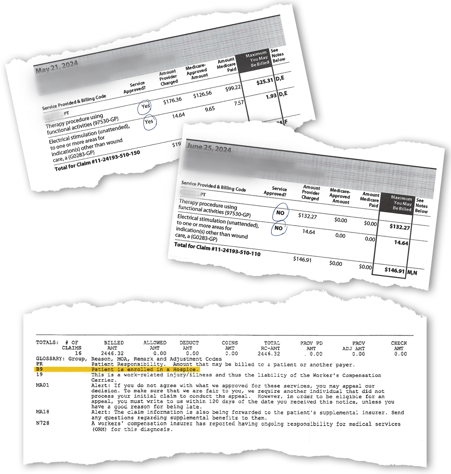 A tearsheet showing Bagnall&rsquo;s approved and denied claims.