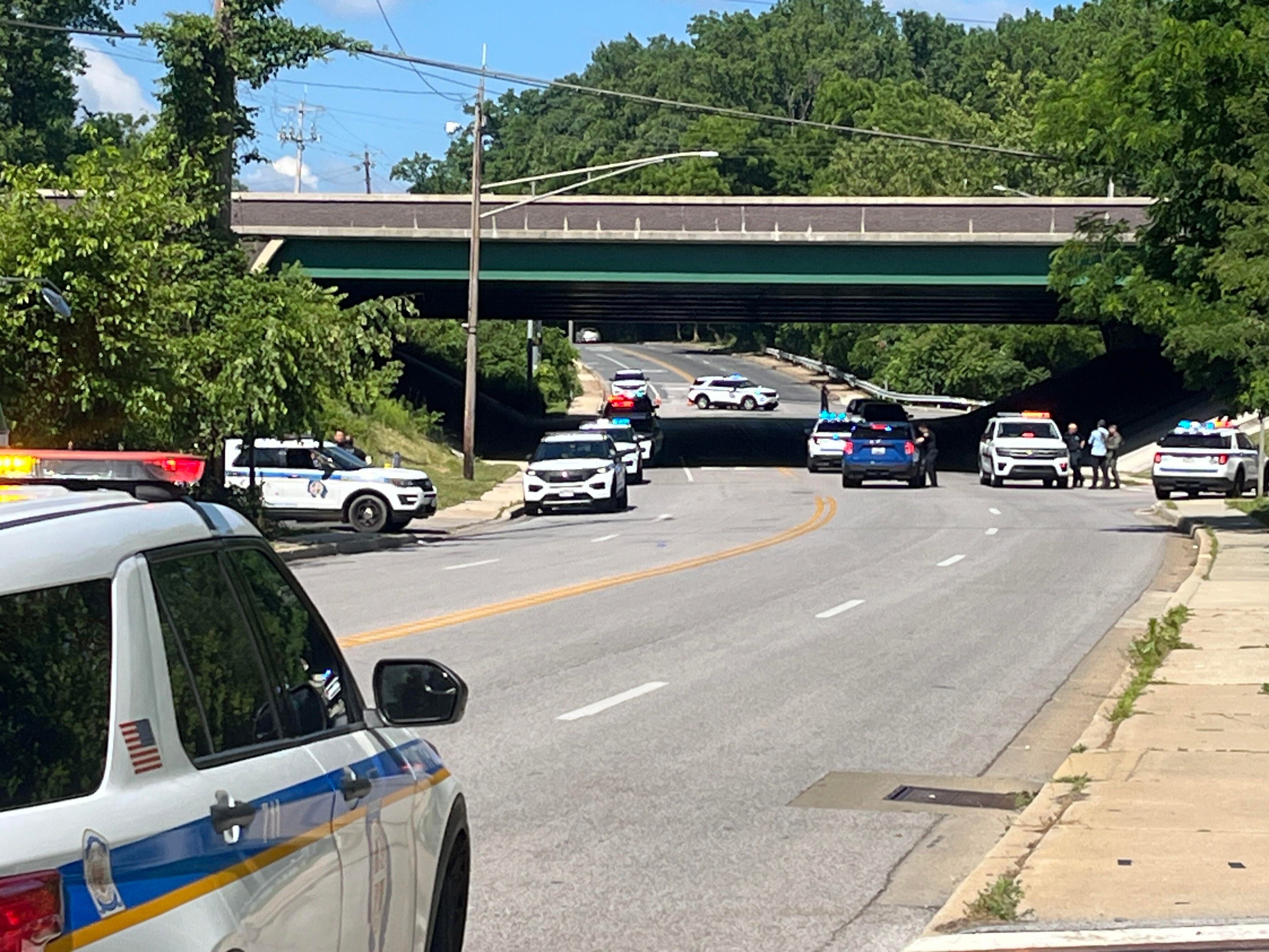 Baltimore County Police responding to a shooting in Pikesville