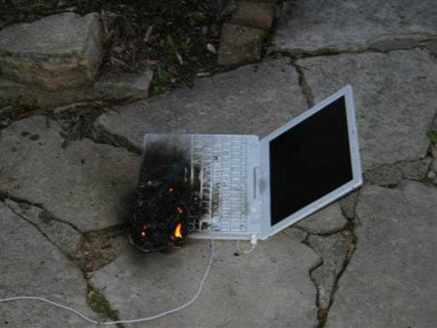 burning laptop 
