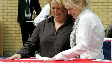 Linda Douglas, right, wife of journalist Paul Douglas 