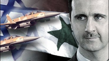 Israeli Warplanes over flags of Syria and Israel with Syrian President Bashar Assad 