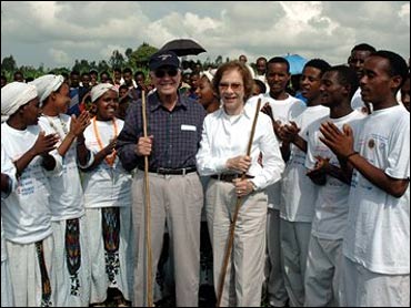 Jimmy and Rosalynn Carter in Mosebo, Ethiopia, 9-15-05, where the Carter Center is fighting the eye disease trachoma.