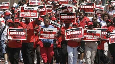Protestors march for higher minimum wage, Columbus, Ohio, 7-10-06 