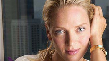 Uma Thurman is photographed at the Mandarin Oriental Hotel 