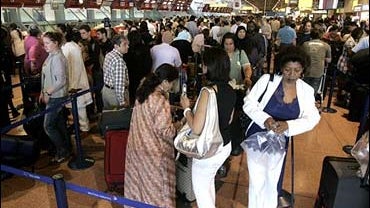 New security measures at Heathrow, following foiling of terror plot, makes long lines, 8-8-06 