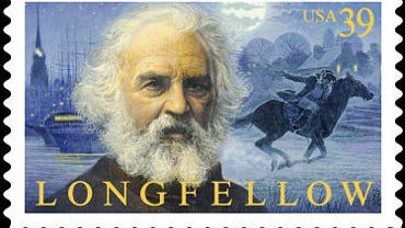 This is a preliminary design for next year's Literary Arts stamp, and it could change before the Henry Wadworth Longfellow stamp's release. 