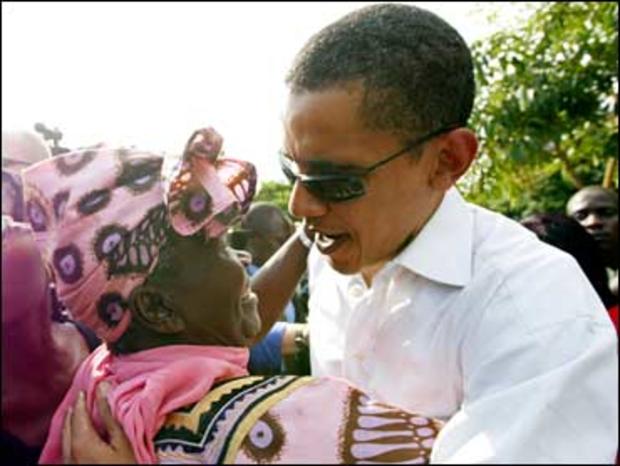 Then Sen. Barack Obama meets his grandmother Sarah Hussein Obama at his father's house in Nyongoma Kogelo village, western Kenya in this August 26, 2006 file photo. 