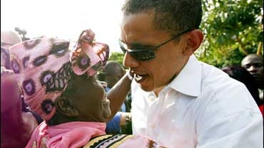 U.S. Senator Barack Obama, right, meets his grandmother Sarah Hussein Obama at his father's house in Nyongoma Kogelo village, western Kenya, Saturday, Aug. 26, 2006. 