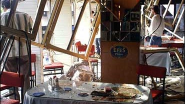 The interior of a damaged restaurant is seen after an explosion in Antalya, Turkey, Monday, Aug. 28, 2006. 
