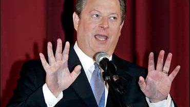 Former U.S. vice-president Al Gore gestures as he addresses the audience at the Australian premiere of his global warming documentary, An Inconvenient Truth, in Sydney, Sunday, Sept. 10, 2006. 