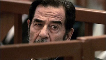 Former Iraqi President Saddam Hussein attends his genocide trial, inside the fortified Green Zone in Baghdad, Iraq 