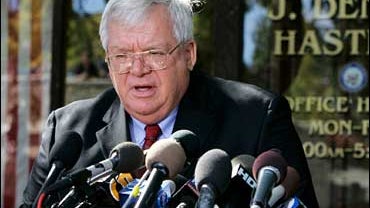 House Speaker Dennis Hastert speaks during a news conference outside his Bativia, Ill., office Thursday, Oct. 5, 2006. 