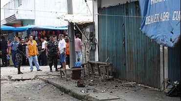 Police seal of the area where suspected Muslim extremist exploded a bomb at the busy market of Tacurong city 