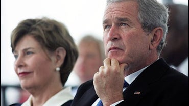 President Bush and wife, Laura, at the christening ceremony for the George H.W. Bush (CVN 77) aircraft carrier in Newport News, Va., Oct. 7, 2006. 
