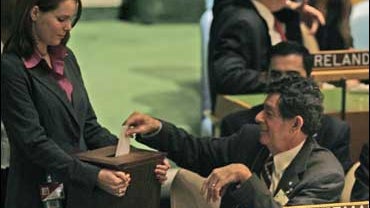 Guatemala's Foreign Minister Gert Rosenthal votes 