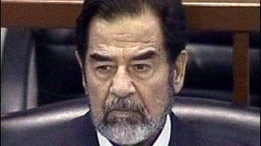Saddam Hussein, former Iraqi president, in court for continuation genocide trial, Baghdad, Iraq 