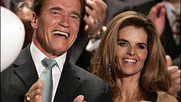 California Governor Arnold Schwarzenegger celebrates with his wife Maria Shriver, after being re-elected in the midterm elections November 7, 2006 at the Beverly Hills Hilton hotel. Hollywood star Arnold Schwarzenegger won a spectacular election sequel 