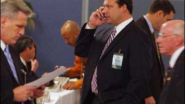 Congressman-elect Heath Shuler, D-N.C., talking on cell phone, on Capitol Hill in Washington, Monday, Nov. 13, 2006. 
