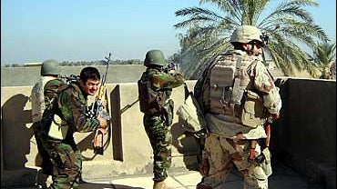 Iraqi soldiers in a firefight in Baqouba, Iraq 