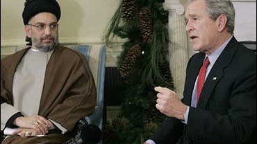 President Bush, right, meets with Abdul-Aziz al-Hakim, an Iraqi Shiite leader. 