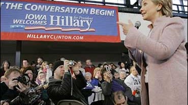 Sen. Hillary Clinton, D-N.Y., speaks during a town hall meeting, Sunday, Jan. 28, 2007, at the Mississippi Valley Fairgrounds in Davenport, Iowa. 
