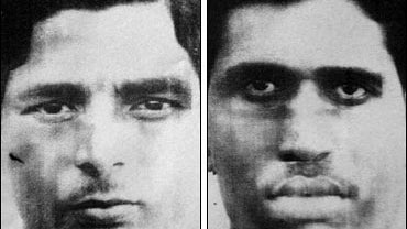In these sketches released by the Indian Police in Panipat, India, Tuesday, Feb. 20, 2007 of two men suspected of planting a pair of bombs that sparked a fire on a train barreling through northern India for Pakistan 