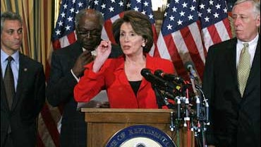 House Speaker Nancy Pelosi of Calif., second from right, announces an effort to improve government accountability, Tuesday, March 13, 2007, during a news conference on Capitol Hill. 