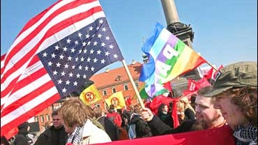 Warsaw, Poland, demonstration, protestors, missile defense, 