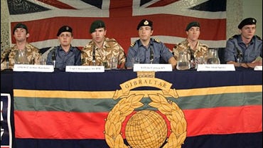 Six of the fifteen British military personnel freed by Iranian authorities 