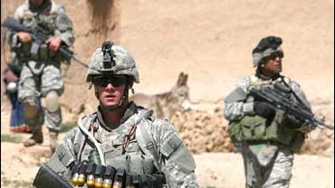 U.S. soldiers of B company, 4th Infantry Regiment patrol in Sinan village in Zabul province, southeastern Afghanistan 