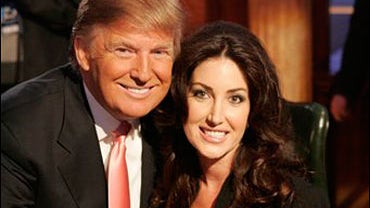 Donald Trump,left, and "The Apprentice" winner Stefani Schaeffer pose at the Hollywood Bowl 