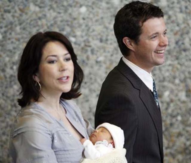 Crown Princess Mary and Crown Prince Frederik of Denmark leave the  University Hospital with their newborn daughter in Copenhagen, Denmark,  Monday April 23, 2007. Denmark's newborn princess slept soundly during her  first