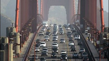 Traffic flows across the Golden Gate Bridge from Marin County into San Francisco 