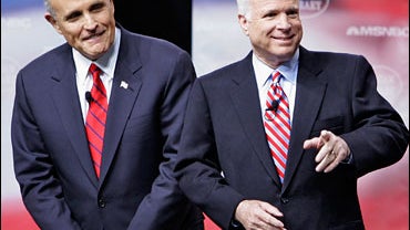 Republican presidential candidates Rudy Giuliani, former New York City mayor, left and Sen. John McCain, R-Ariz. 