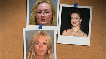 Britney Spears, Lindsay Lohan (mug shot), Mindy McCready (mug shot) 