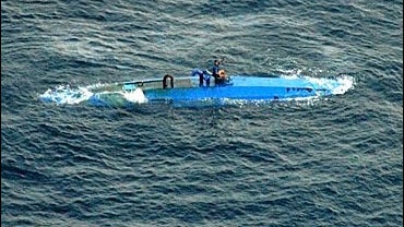 This image provided by the US Navy shows a self-propelled semi-submersible vessel off the coast of Central America in the eastern Pacific, Sunday, Aug 19. 2007. 