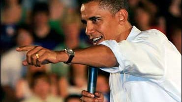 Democratic presidential hopeful, Sen. Barack Obama, D-Ill., is greeted as he campaigns in Portland, Maine 