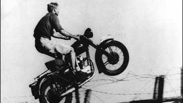 Stunt driver and morotcycle racer Bud Ekins, doubling for Steve McQueen in "The Great Escape" (1963) 