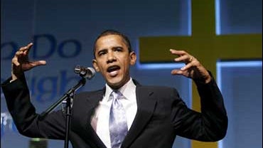 Sen. Barack Obama , D-Ill., speaks to the St. Mark Cathedral congregation on the life of Dr. Martin Luther King Jr. during a birthday celebration at the Harvey, Ill., church in this Jan. 15, 2007, file photo. 