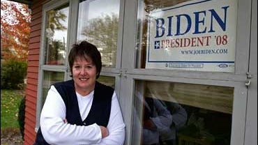 Anne Heinz stands in front of her Dubuque, Iowa home Wednesday, Oct. 31, 2007. Heinz has heard the pitch. She is a strong supporter of Joe Biden but she is also a realist and thinks he might not be viable at her precinct caucus meeting. if that's the case 