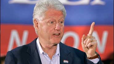Former President Bill Clinton speaks to supporters, while campaigning for his wife Democratic presidential hopeful Sen. Hillary Rodham Clinton, D-N.Y., in Glenwood, Iowa, Thursday, Nov. 8, 2007. 