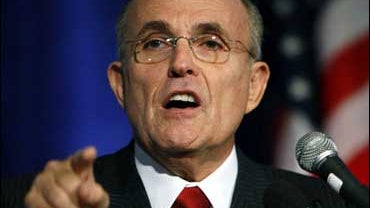 Republican Presidential hopeful, former New York City Mayor Rudy Giuliani, addresses the Federalist Society 